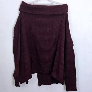 Free People Oversized Off Shoulder Thermal Knit Top Burgundy Size XS‎ NWT